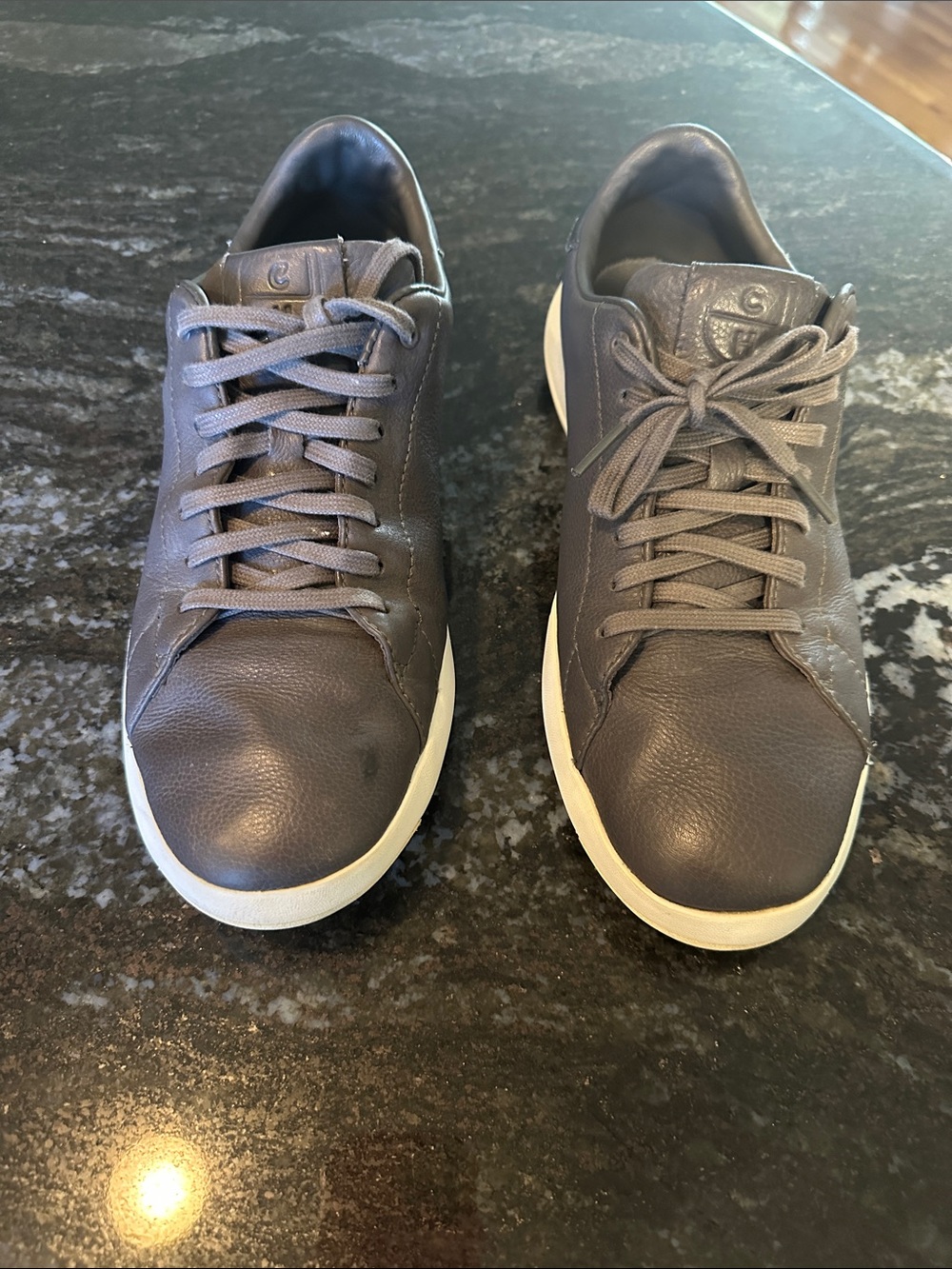 Cole Haan Men's Gray Leather Low-Top Sneakers with White Soles